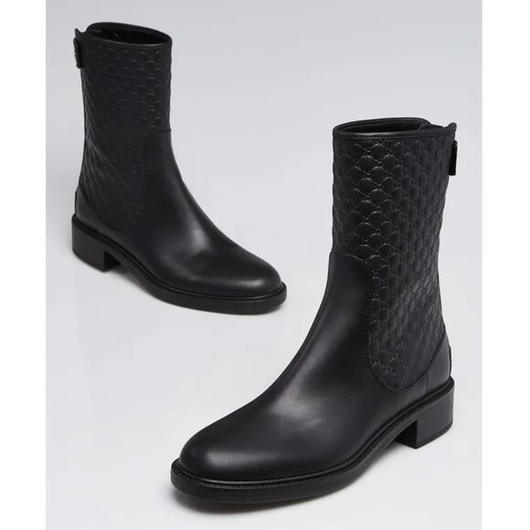 Gucci Black Microguccissima Leather Ankle Boots / Size 36 / Black GG Logo Emboss - Picture 1 of 14